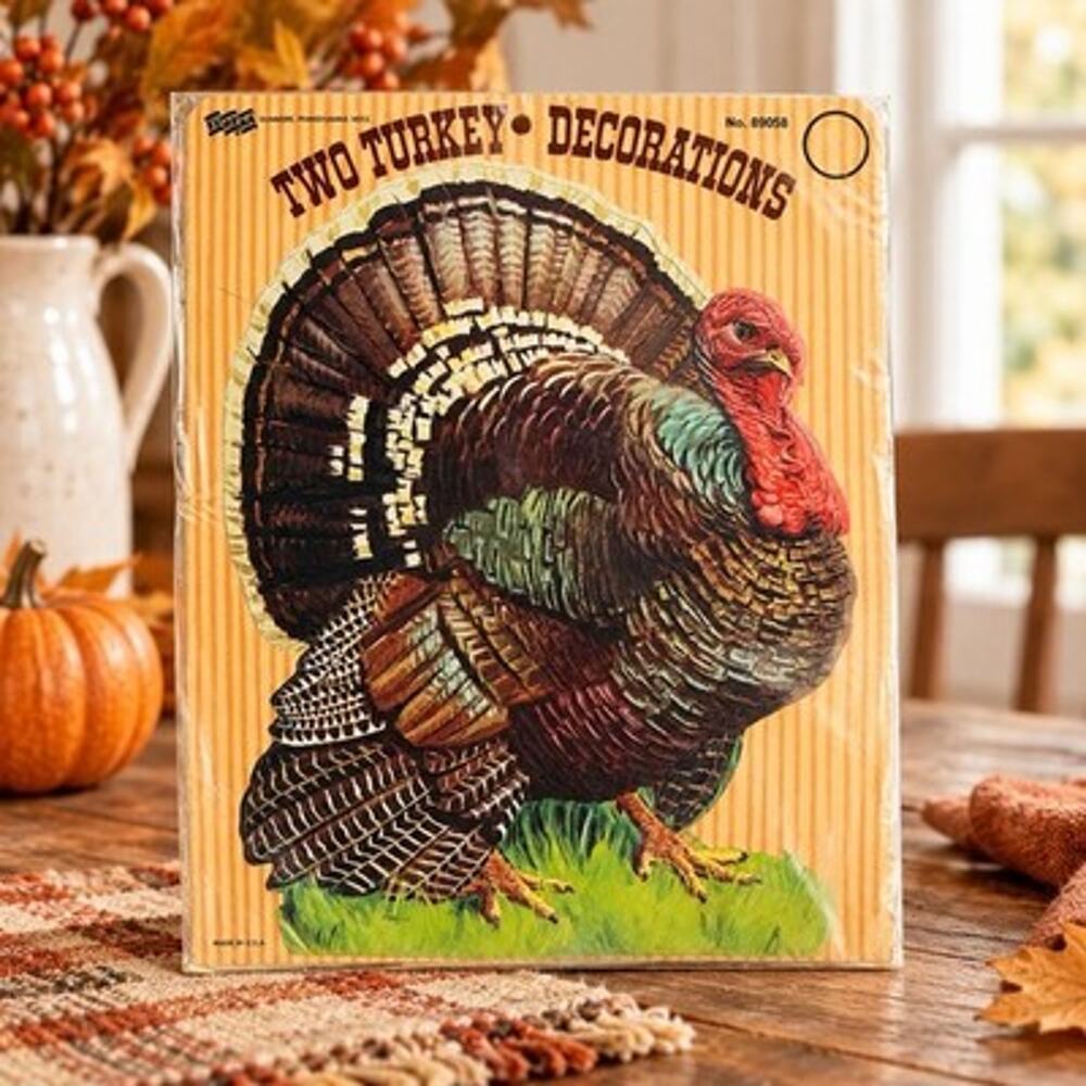 Vtg 1960s EUREKA Thanksgiving Tom Turkey Gobbler Die Cut Decoration USA Colorful